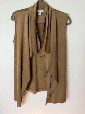 Katherine Barclay Faux-Suede Vest in Camel Brown size medium taupe Montreal